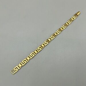 Greek Key Link Bracelet Women Gold Tone Geometric Meander Pattern Fashion Jewel
